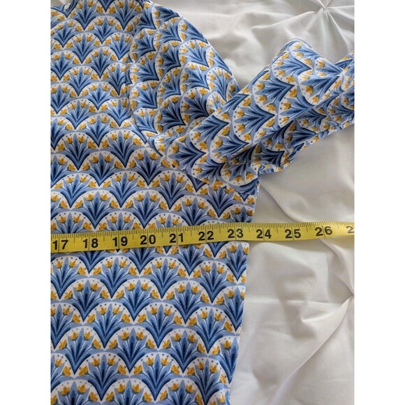 Croft & Barrow Top 3/4 Sleeve Blouse Shirt Women's XXL Cotton Blue Yellow Tulips - Picture 8 of 9
